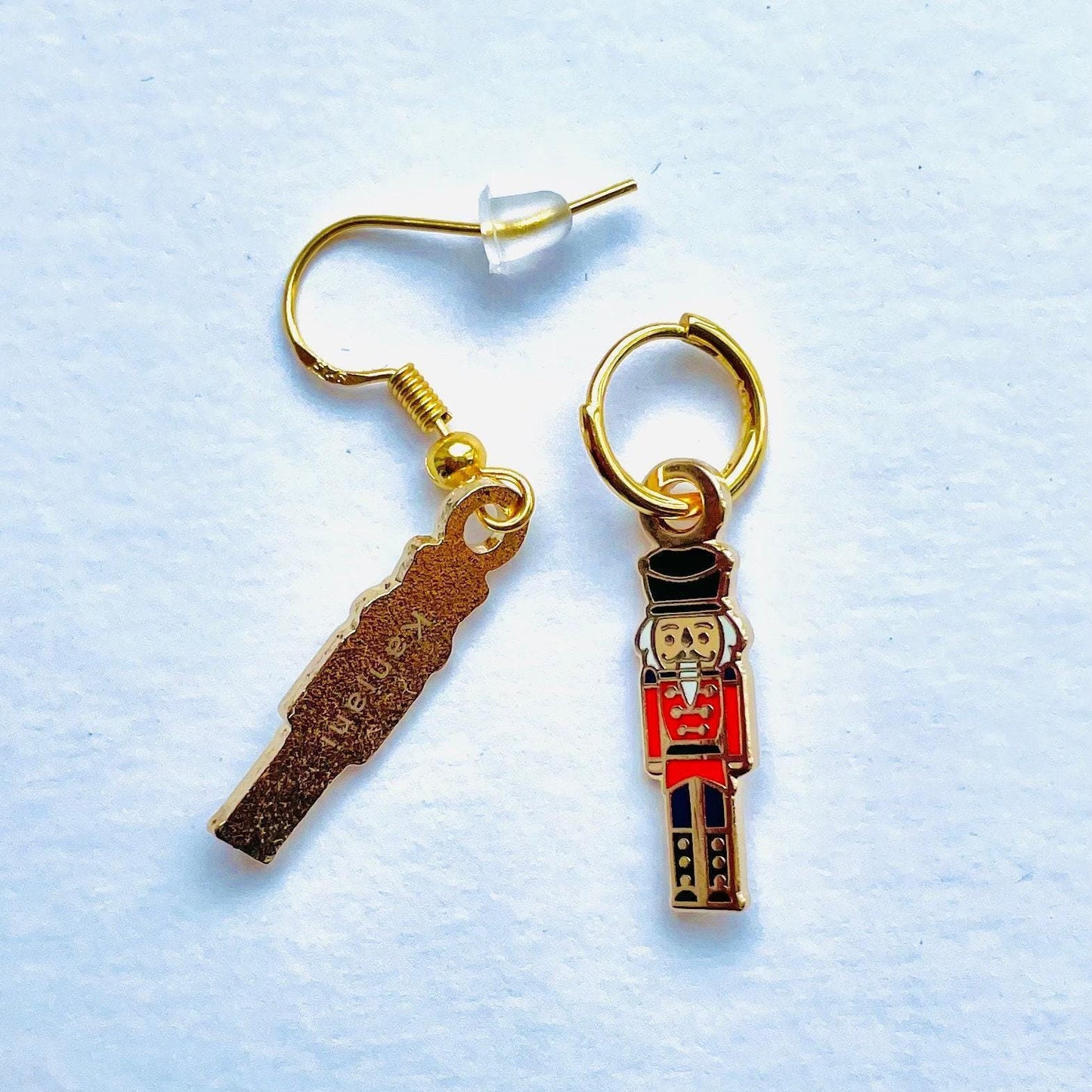 Nutcracker Dangle Earrings, Minimalist Gold & Black Red (Sterling Silver), Christmas gift, stocking stuffer, Advent calendar