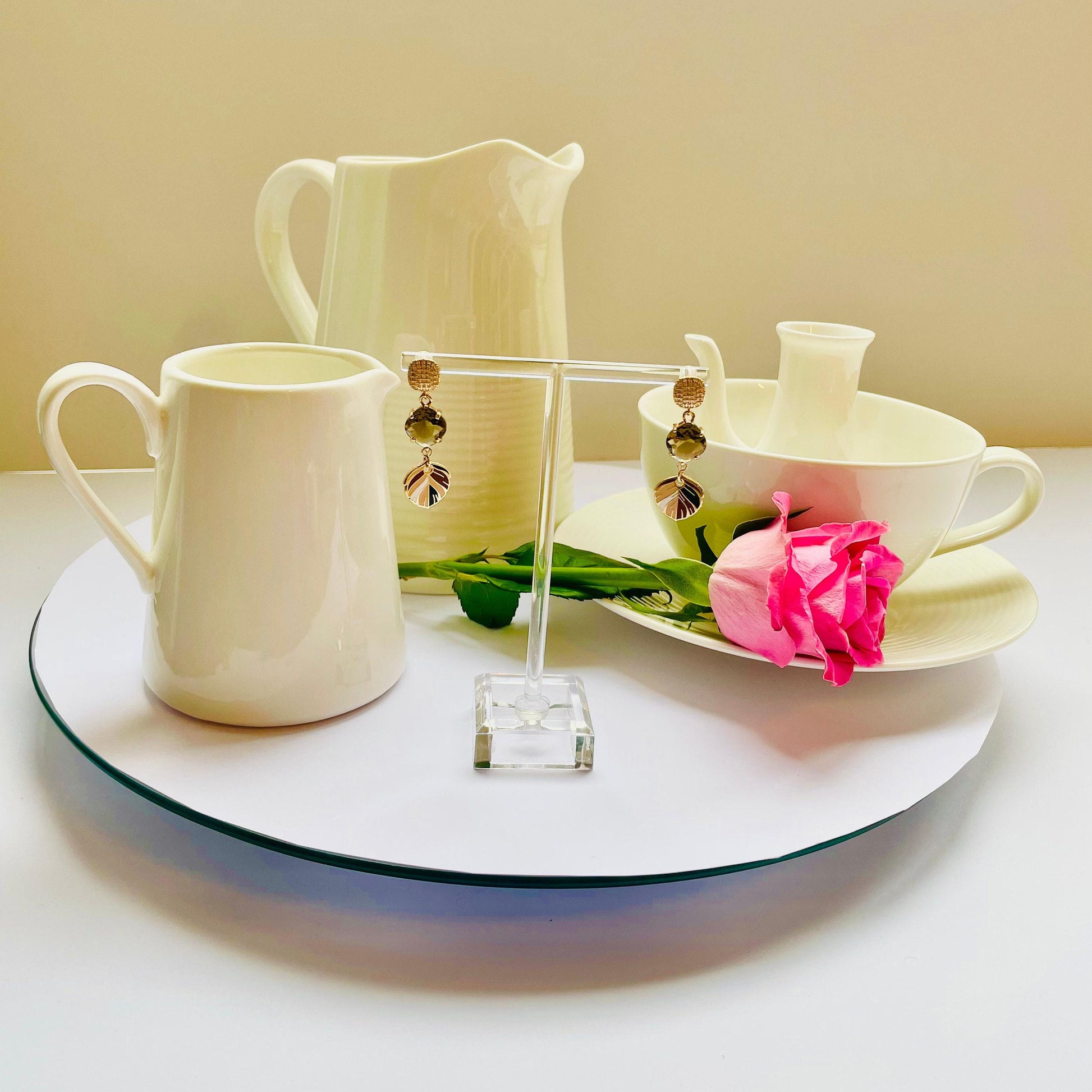 Mocha Feather Dangle Earrings - Gold Plated with CZ Crystals, Advent calendar