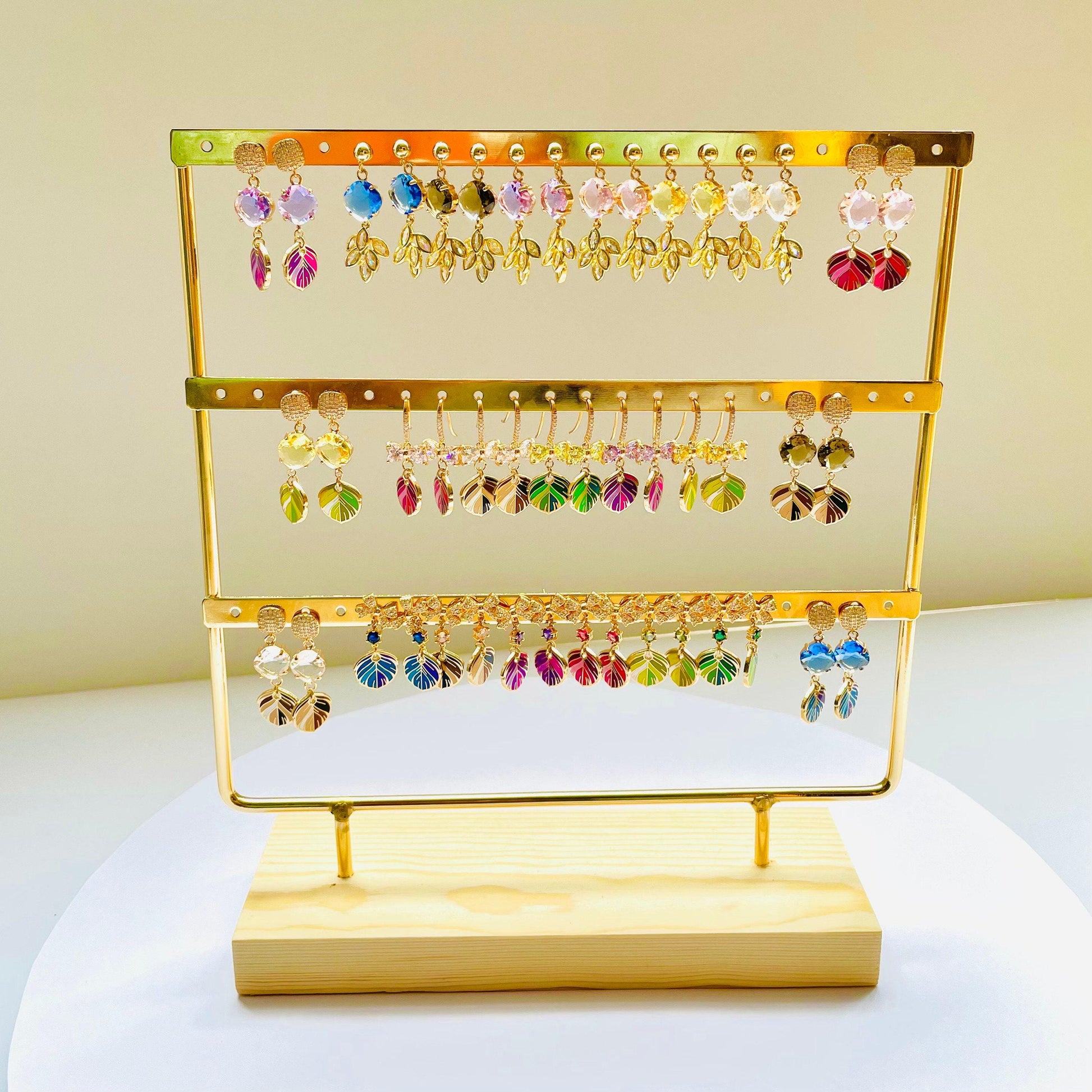 Feather Dangle Earrings: Lime Green and Gold - Cubic Zirconia Detail, Advent calendar