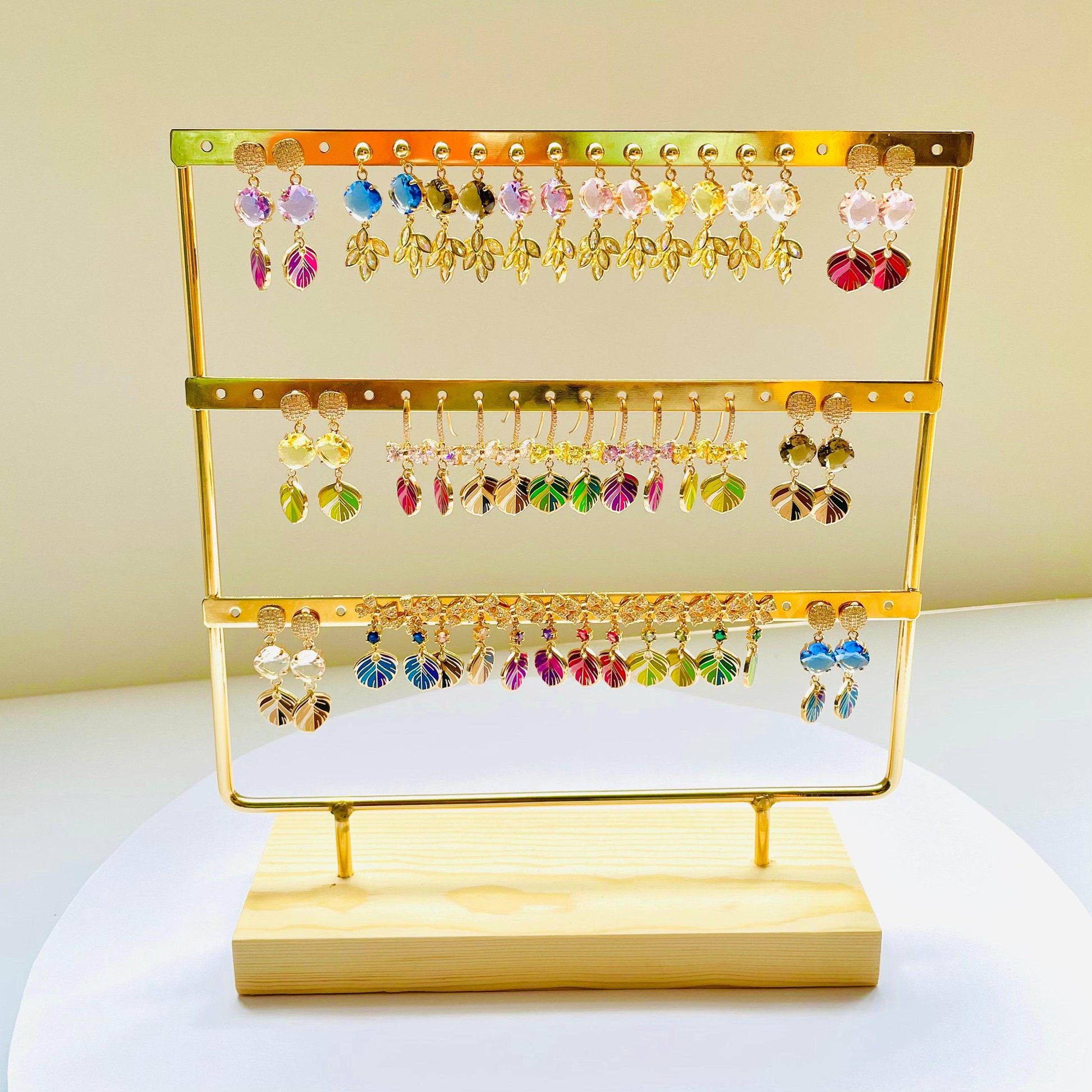 Enamel Feather Earrings: Purple Gold Dangle - Crystal Bow Detail, Advent calendar