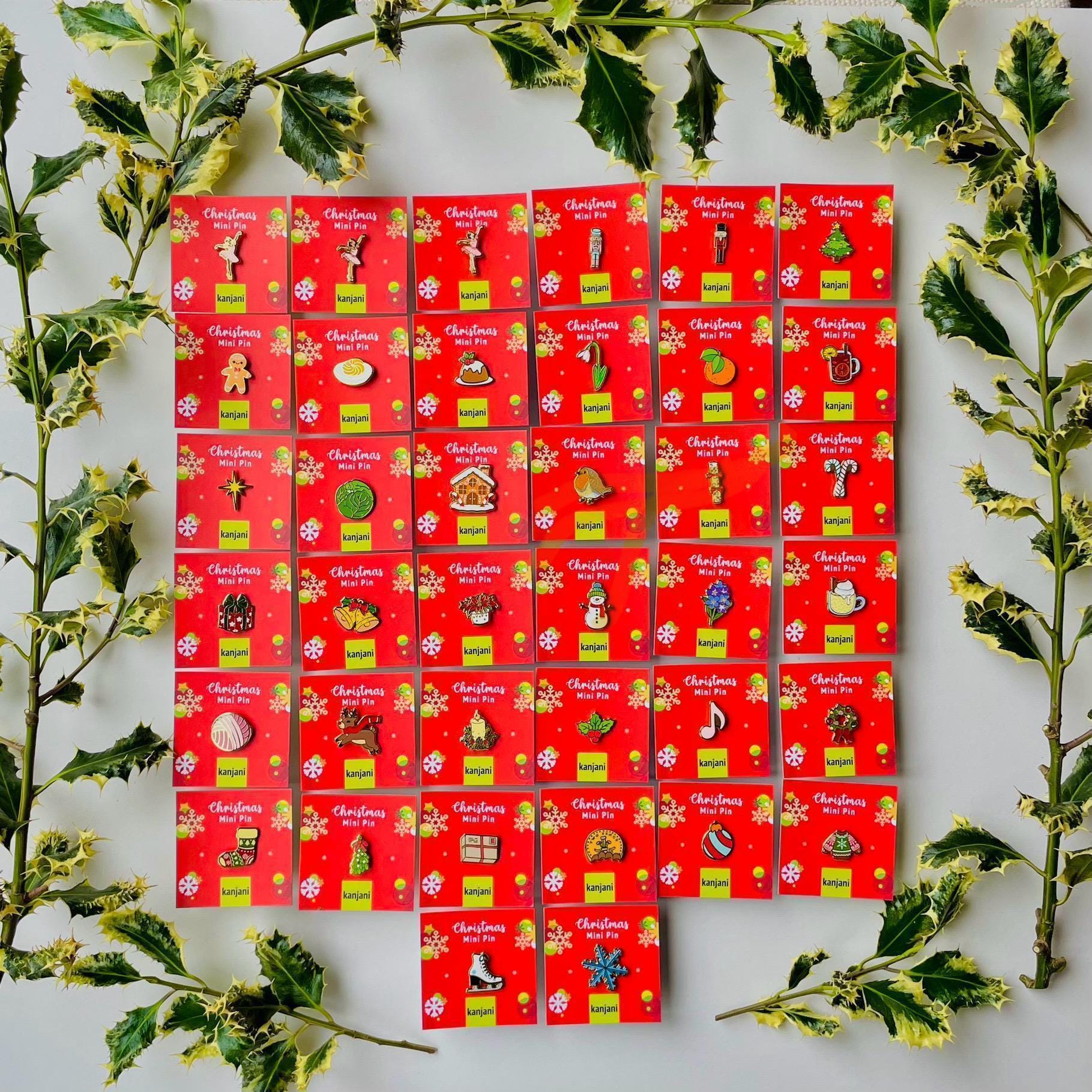 24 Enamel mini pin Christmas Advent Calendar, family fun lapel badges, Stocking stuffer, brooches, nutcracker, DIY