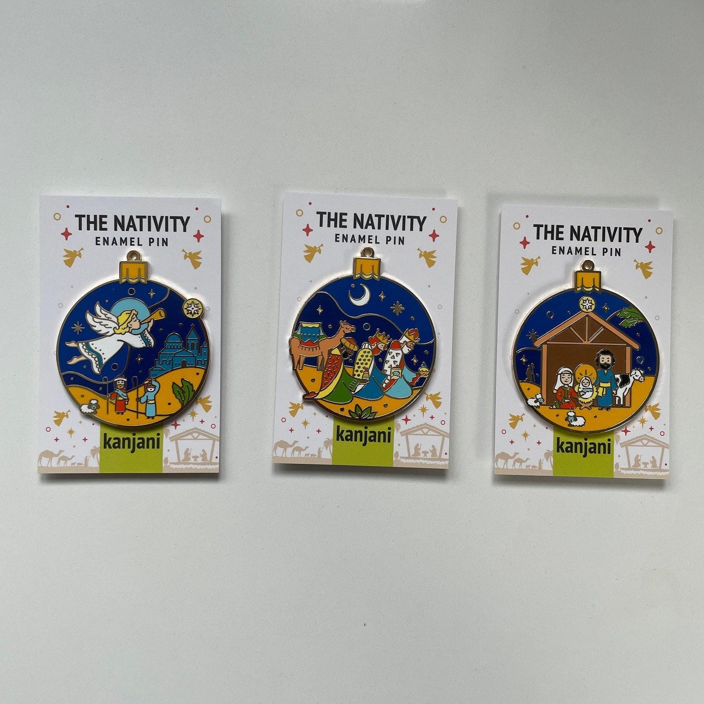 Christmas ornament Enamel pin gift, Nativity bauble, keychain, fridge magnet, Mary, Joseph, Baby Jesus, Christmas, Tree