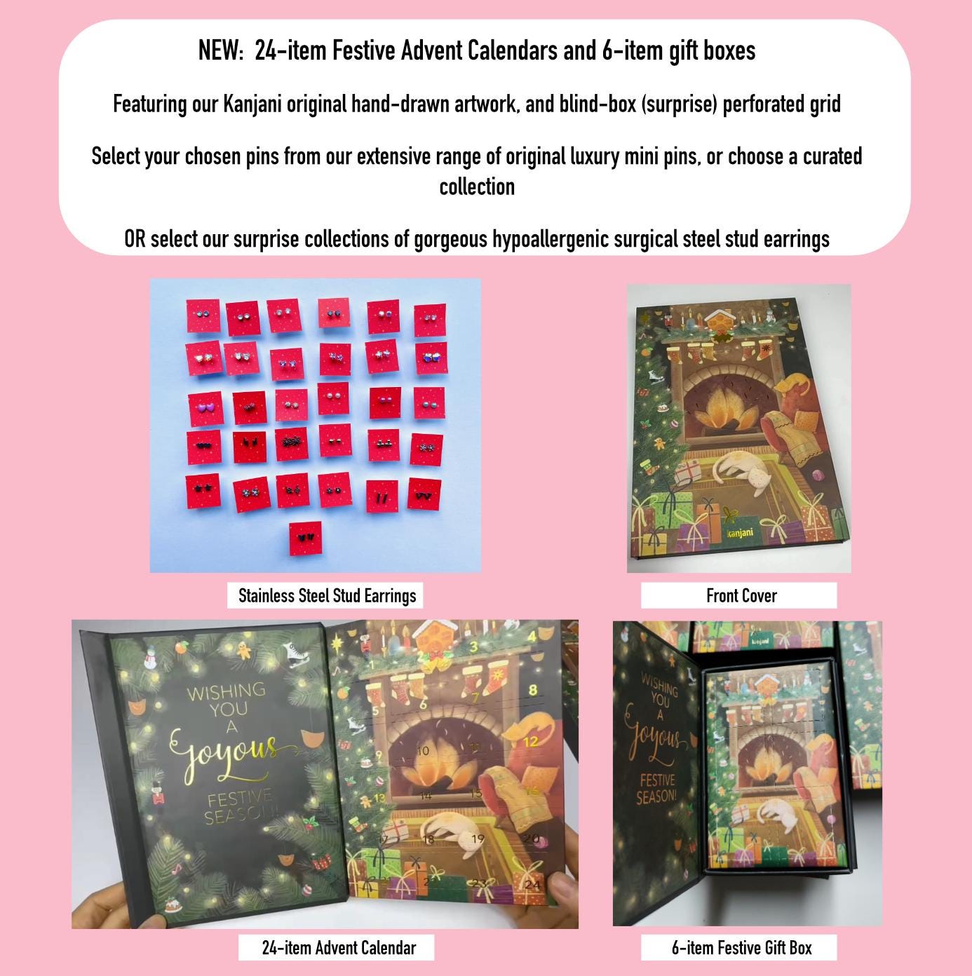Gaffe Box - 6 Earrings stud pairs OR 6 Mini Pins + FREE Misprint Christmas Gift Box