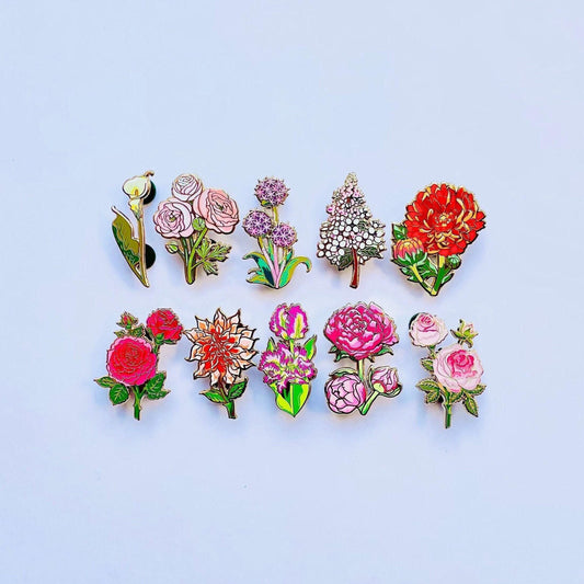 Roses dahlia calla Lily peony tulip chrysanthemum allium gold hard enamel pins