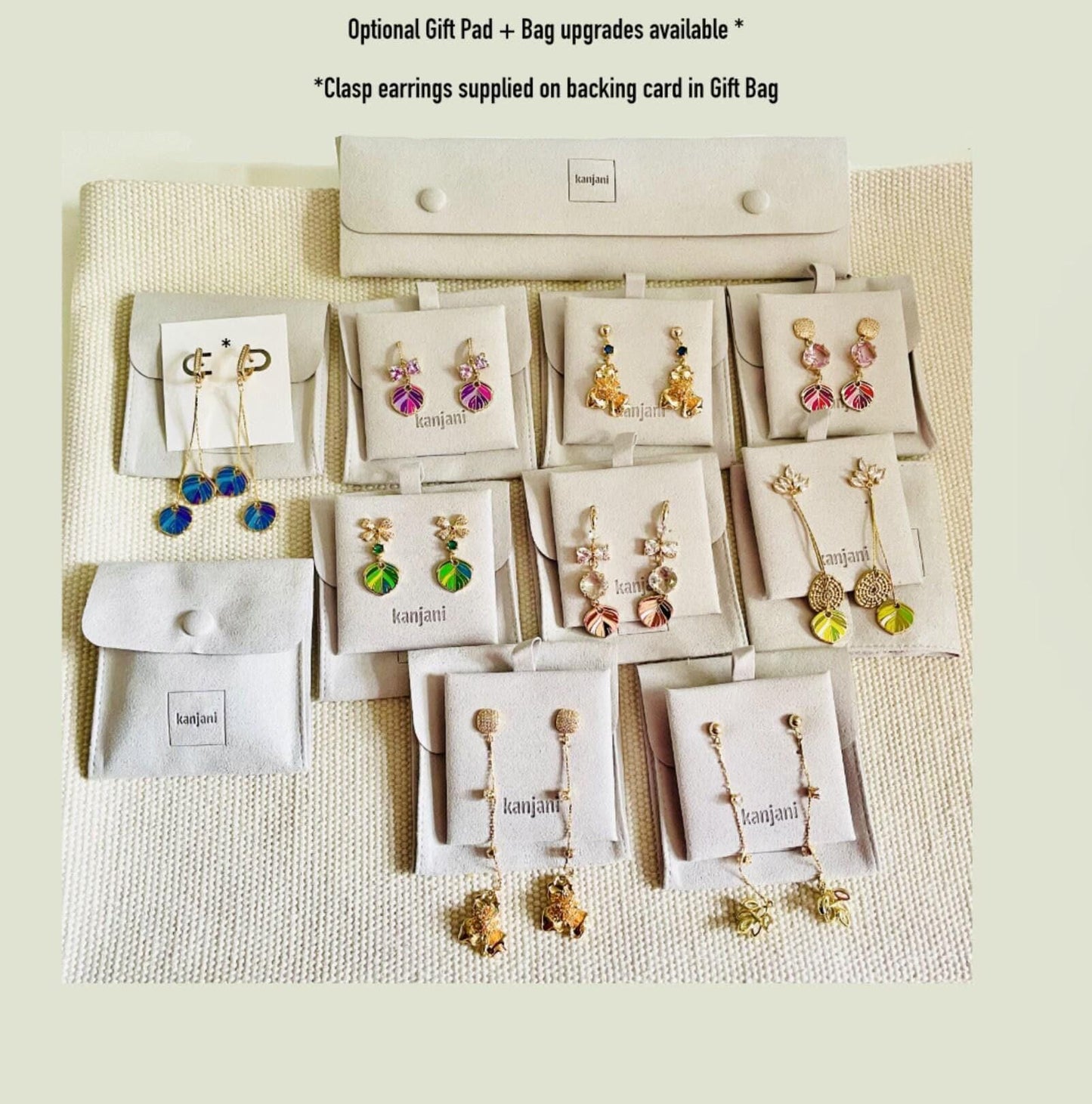 Dangle Feather Earrings: Black Coffee Crystals - Gold Plated Studs, Advent calendar