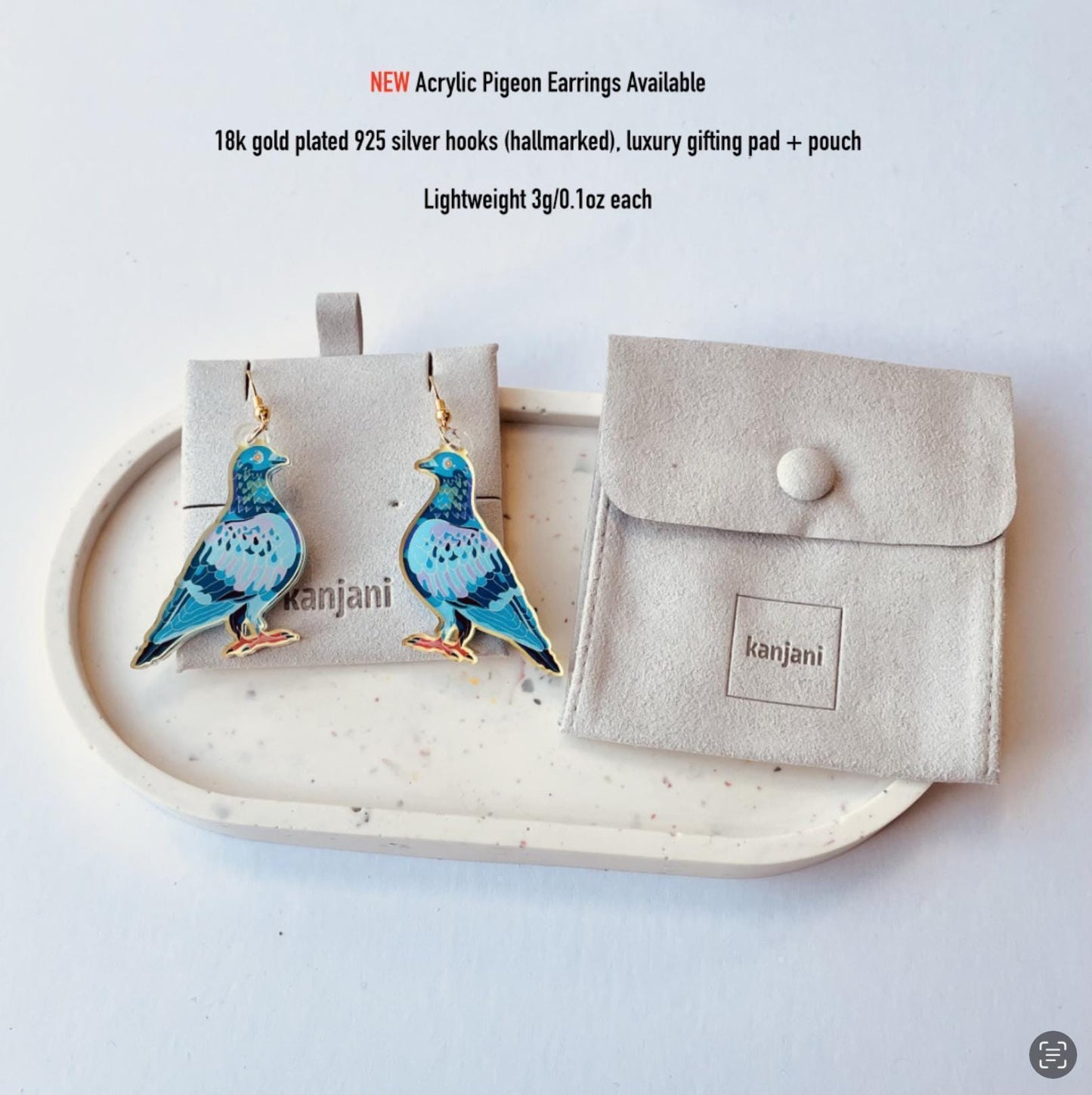 Pigeon earrings with luxury gift pouch