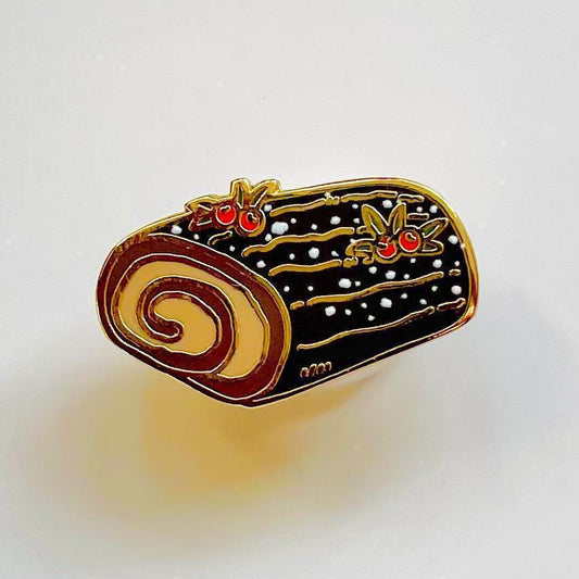 Chocolate Yule log enamel pin