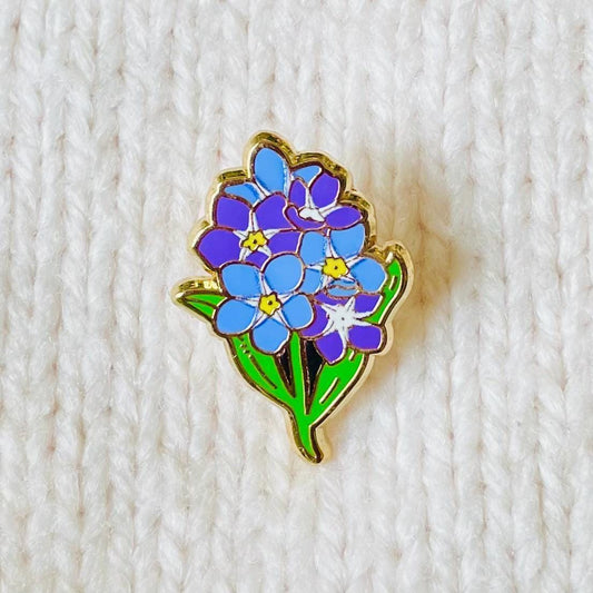Blue and purple forget me not flowers Gold hard enamel cute mini pin, Alzheimer’s, dementia awareness