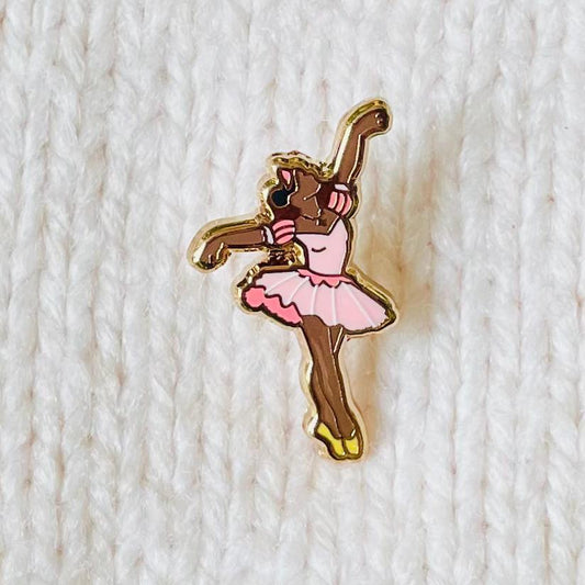 Black African American ballerina Princess Grace in pink tutu with tiara gold hard enamel pin