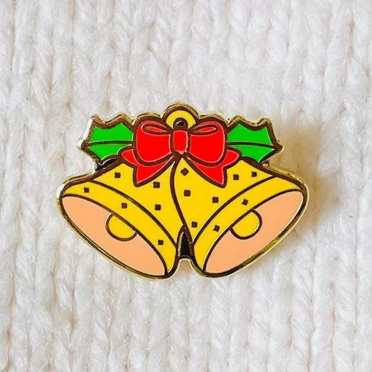 Pair of festive Christmas gold bells gold hard enamel cute mini pin
