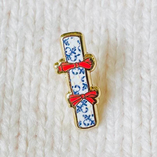 Blue and white and cream Christmas cracker gold hard enamel mini pin badge