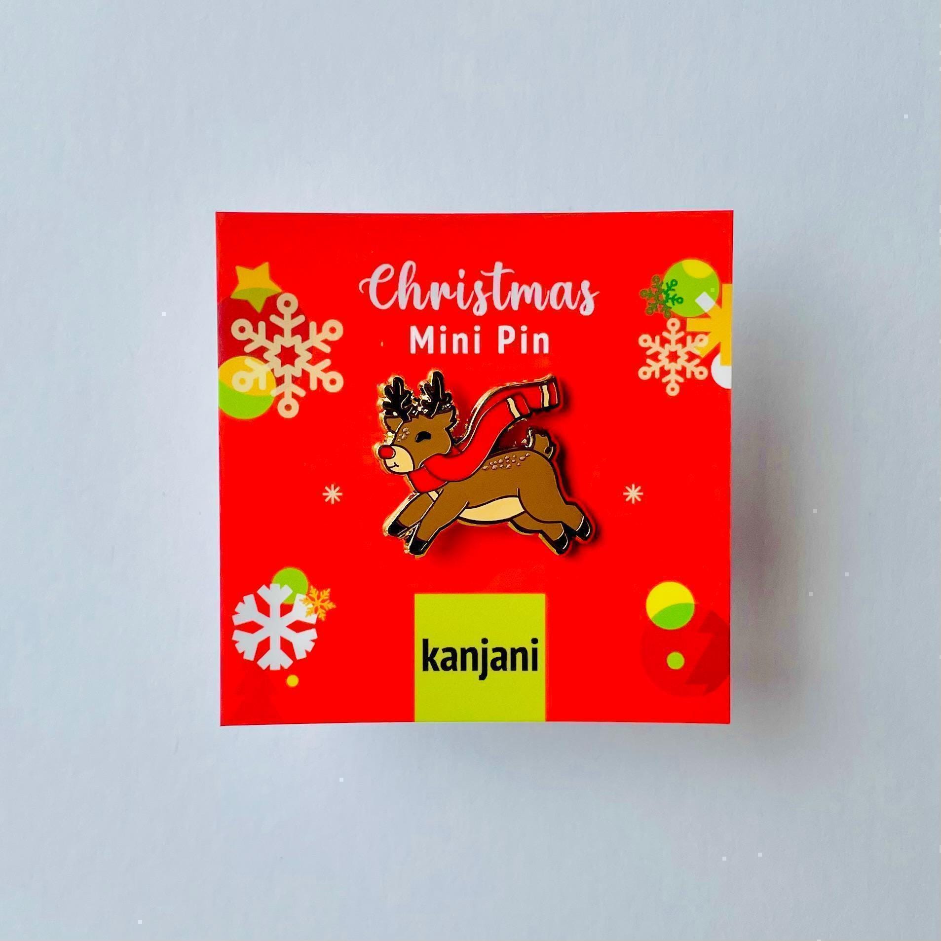 Red nose Christmas reindeer with red scarf gold hard enamel mini pin badge
