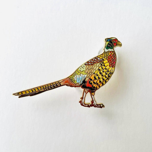 Ring-necked common pheasant gold hard enamel lapel pin badge