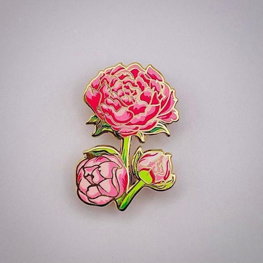 Pink peony gold hard enamel pin