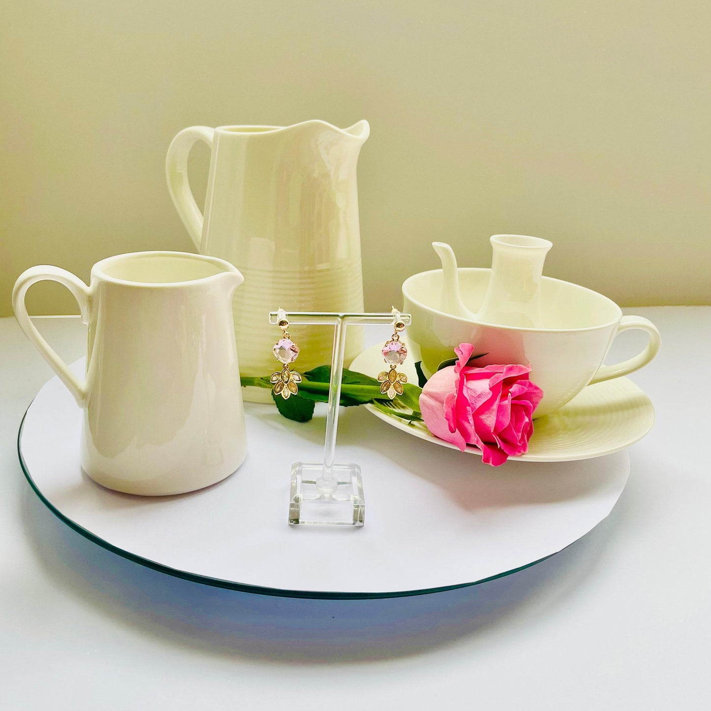 Pink Feather Drop Earrings - Gold Plated with Crystal Cubic Zirconia, Advent calendar