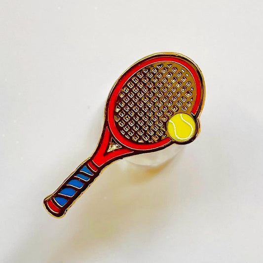 Tennis racket and ball enamel pin