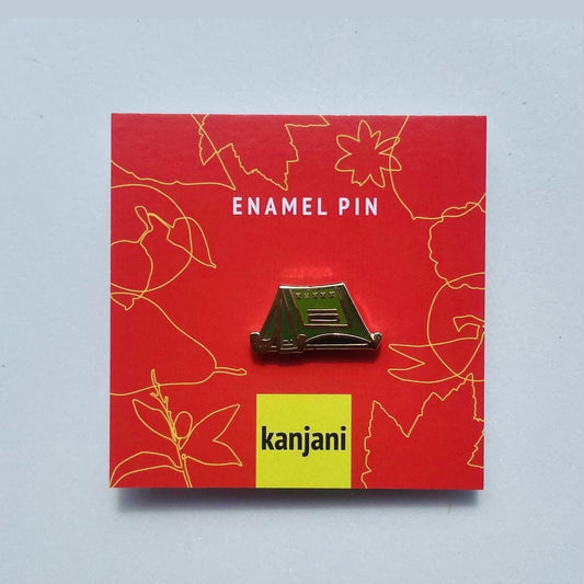 Green camping tent gold hard enamel mini pin