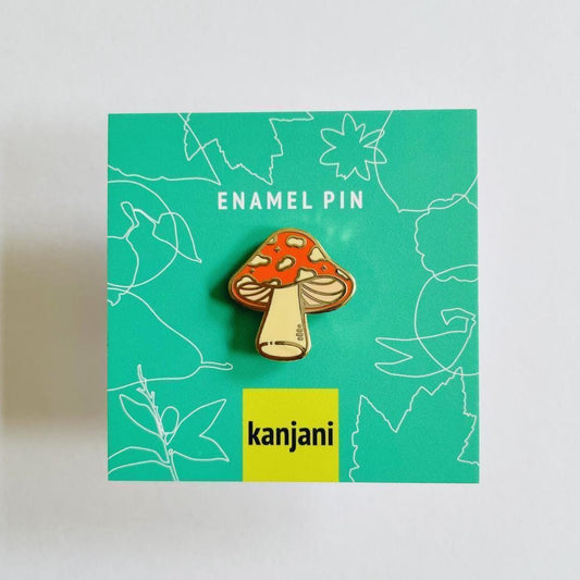 Red and white spotted mushroom fly agaric gold hard enamel mini pin