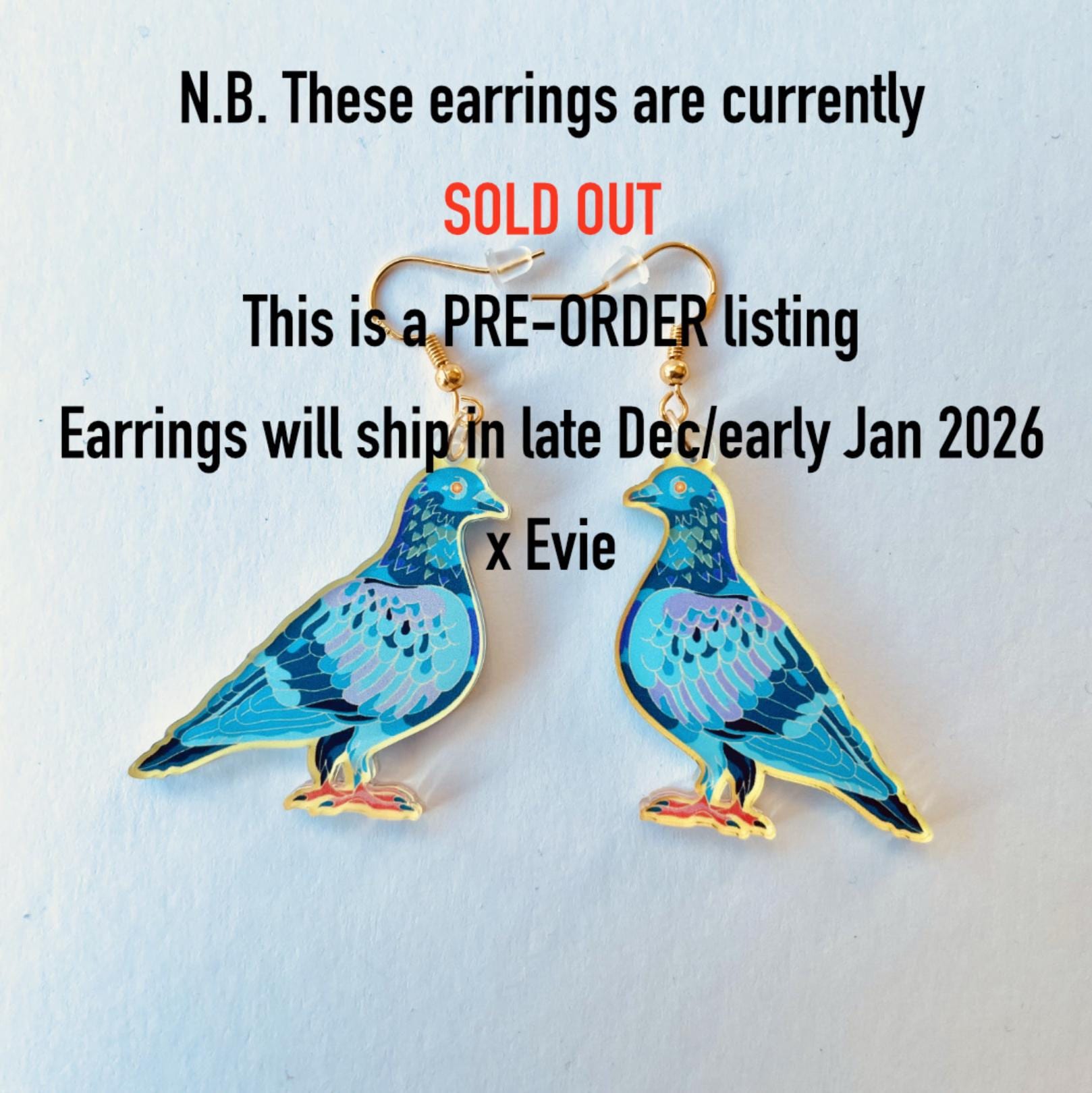 Rock Dove Dangle Earrings, Bird Themed Acrylic Jewelry, Christmas gift, stocking stuffer, Advent calendar