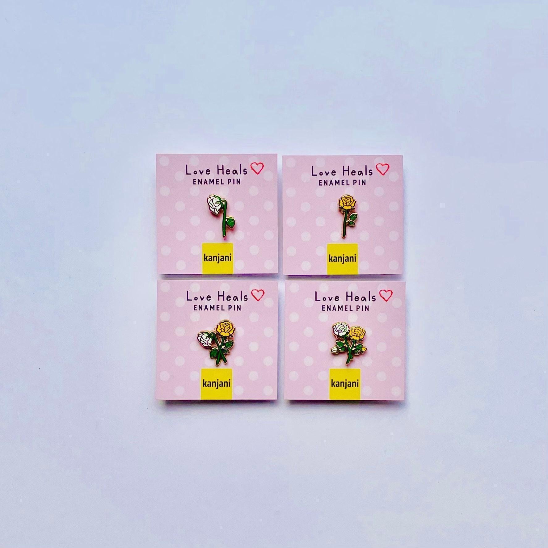 Rose Enamel Pins: Friendship, Healing Mini Pins - Set of 4