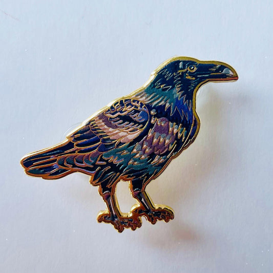 Raven crow goth Halloween bird gold hard enamel lapel pin