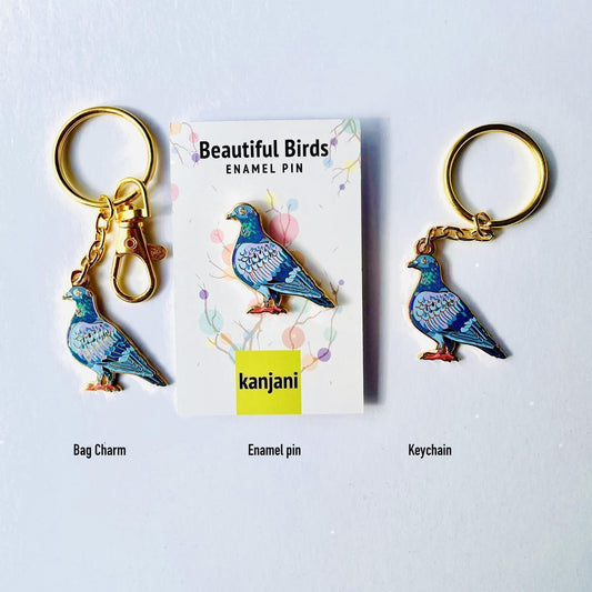 Pigeon Enamel Pin - Gold Rock Dove with Colorful Feathers, Christmas gift, stocking stuffer, Advent calendar