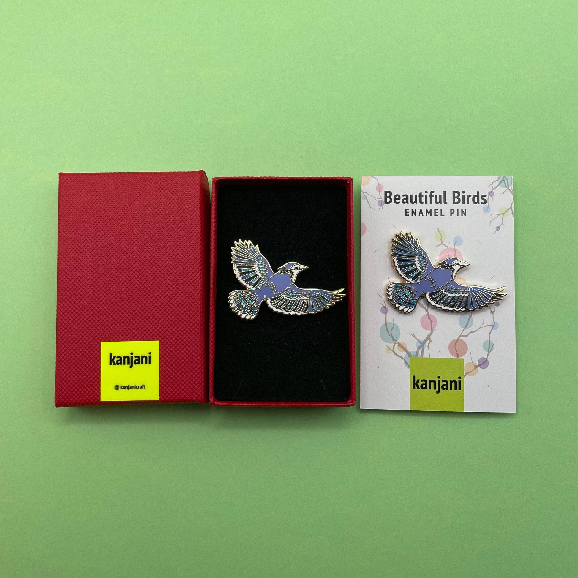 Blue Jay Enamel Pin, Gold Bird Badge, Nature Lover Gift, Christmas stocking stuffer, Advent calendar