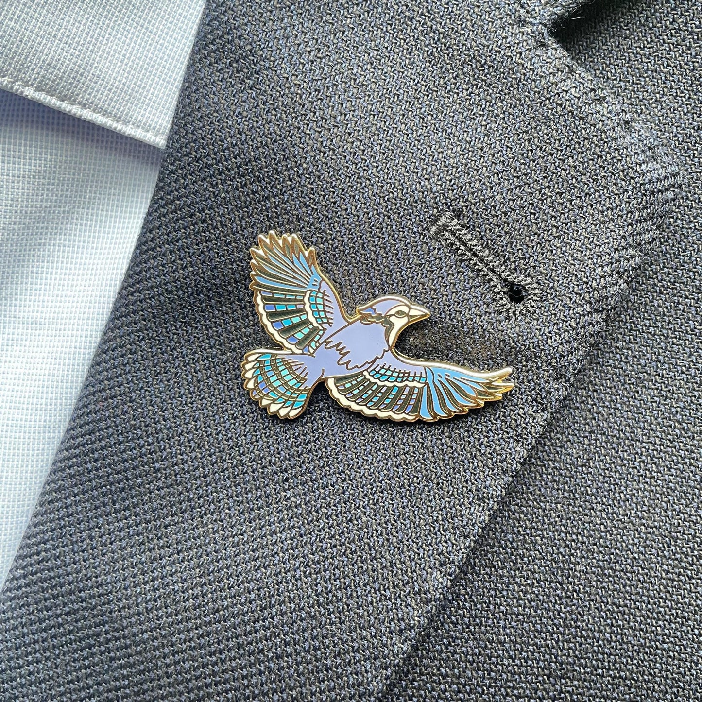 Blue Jay Enamel Pin, Gold Bird Badge, Nature Lover Gift, Christmas stocking stuffer, Advent calendar