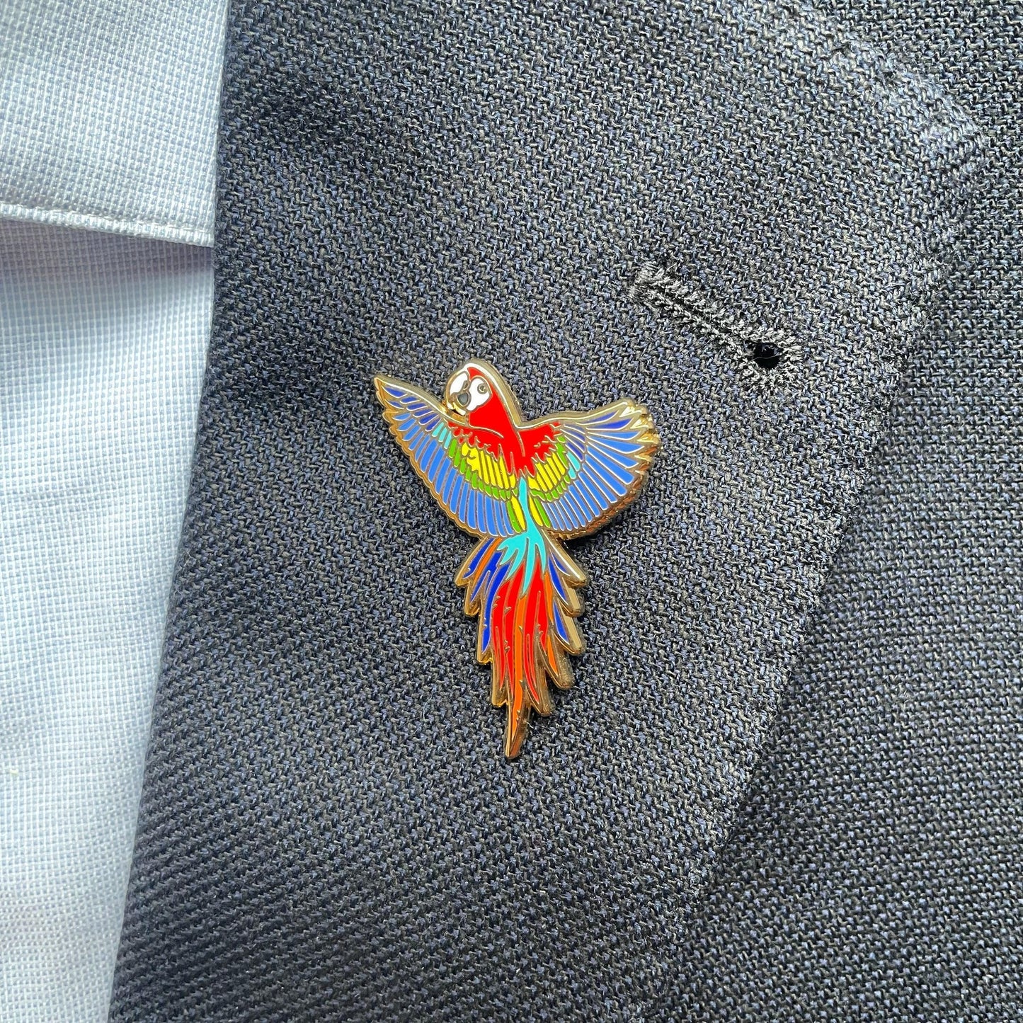 Scarlet Macaw Pin: Colorful Bird Enamel Badge (Gold Hard Enamel), Christmas gift, stocking stuffer, Advent calendar
