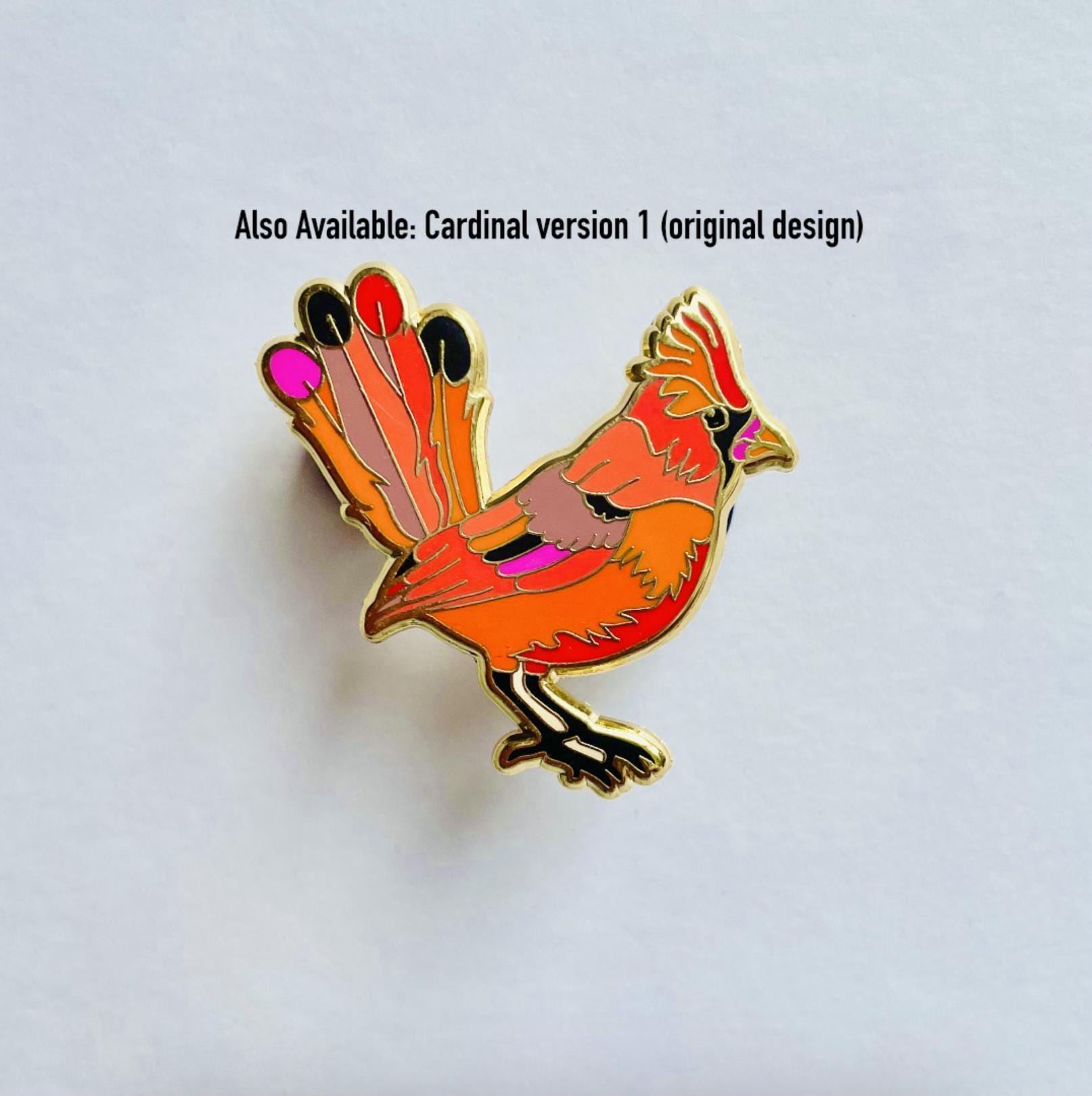 Northern Cardinal Enamel Pin, Red Bird Gold Detail (1.1 inch), Christmas gift, stocking stuffer, Advent calendar