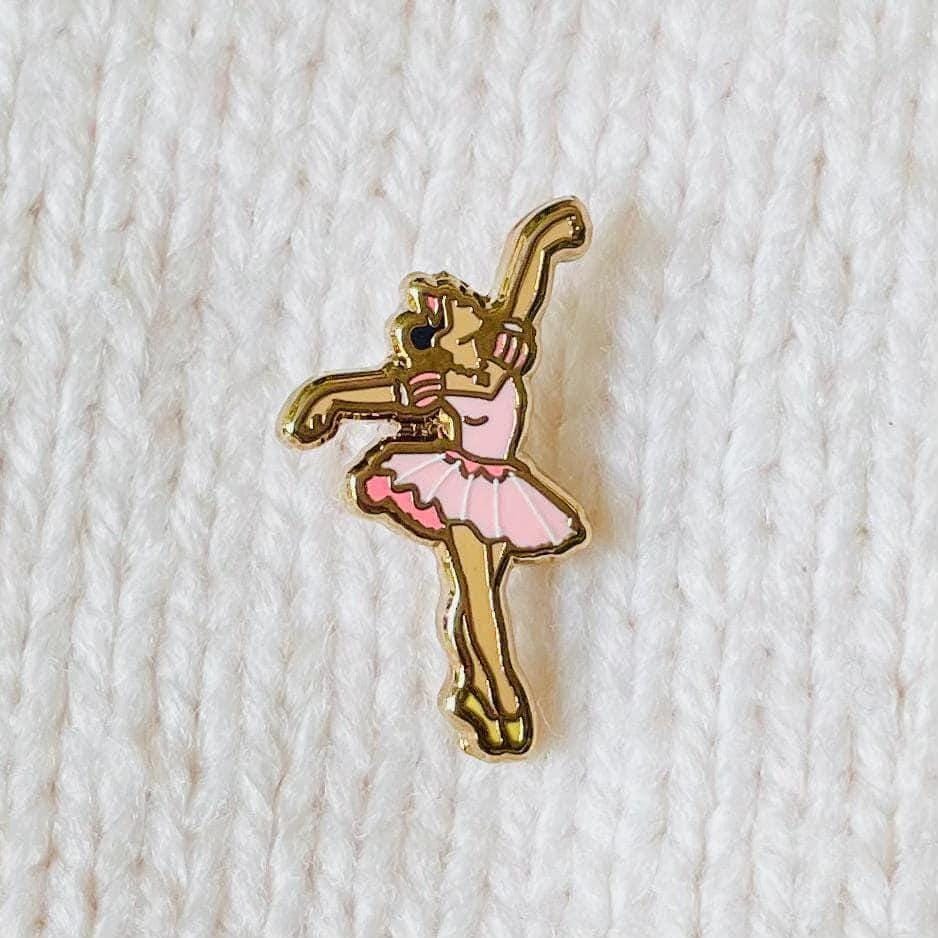 Brown South Asian Pacific Islander ballerina Princess Grace in pink tutu with tiara gold hard enamel pin