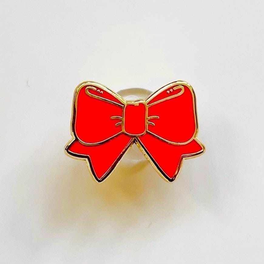 Messy coquette red bow enamel pin