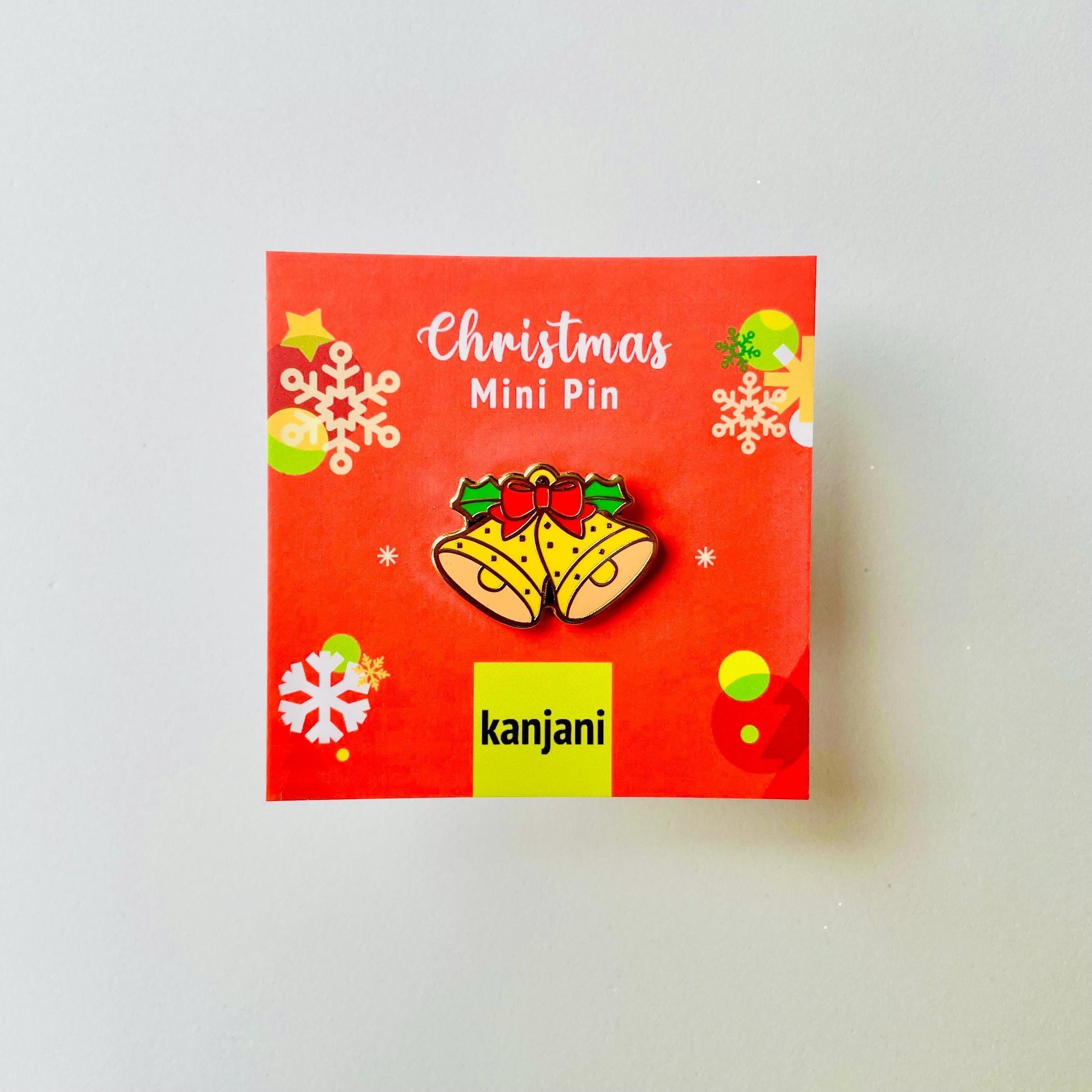 Pair of festive Christmas gold bells gold hard enamel cute mini pin