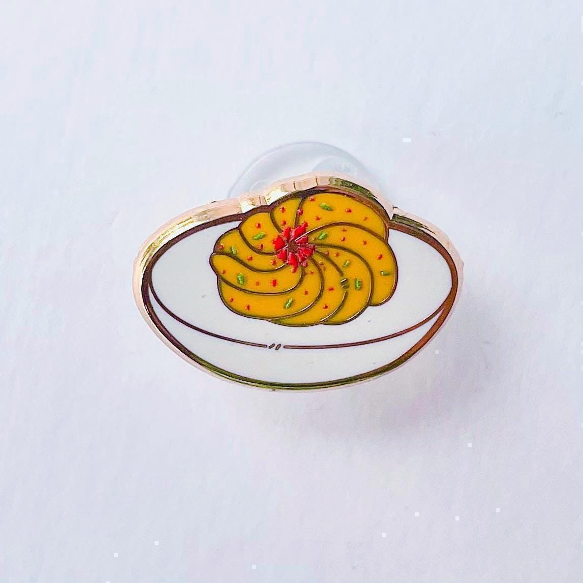 Deviled egg gold hard enamel pin lapel badge