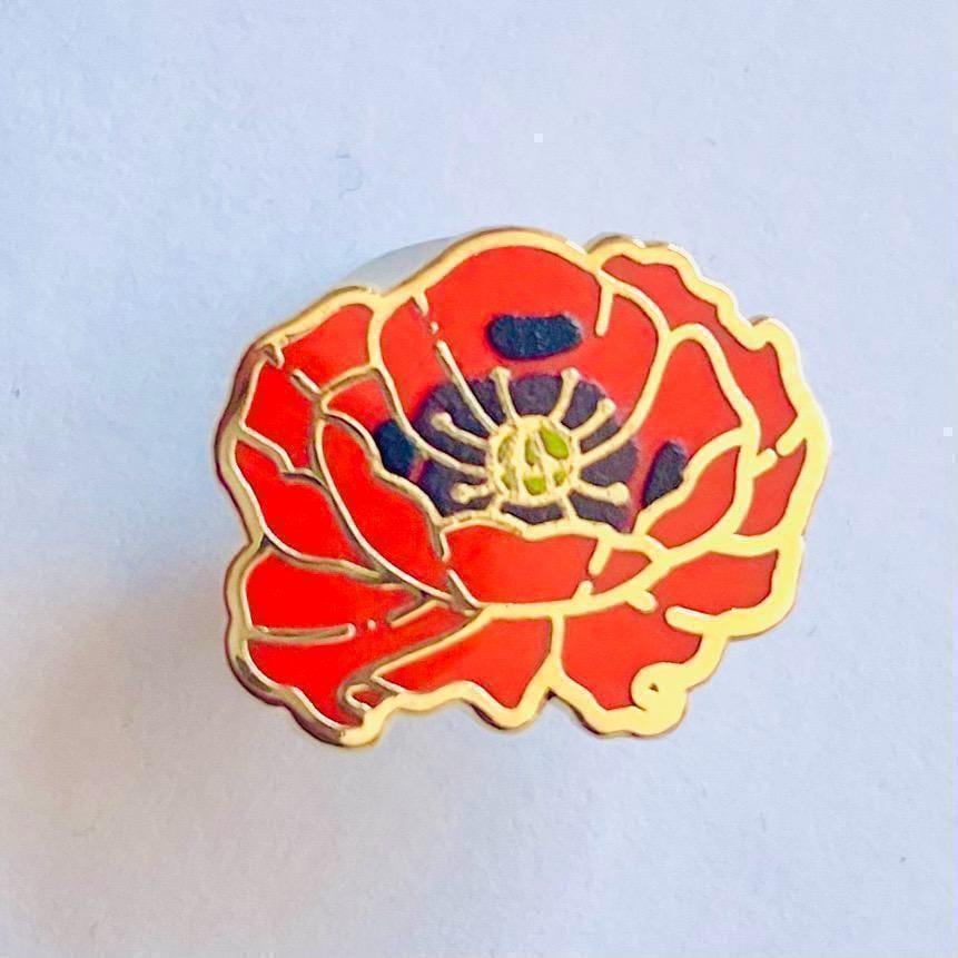 Red poppy gold hard enamel pin