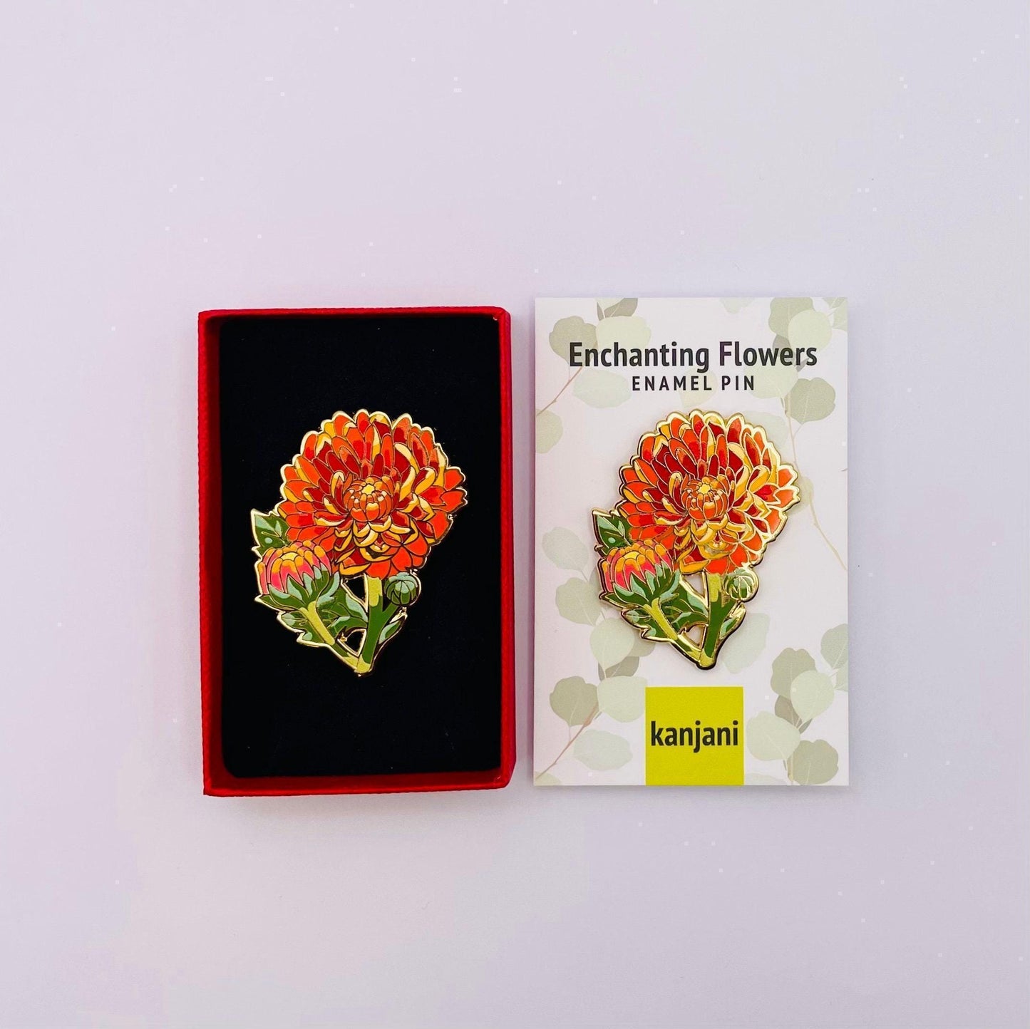 Floral Enamel Pin, Chrysanthemum, Orange Red (1.75in Lapel Badge), Christmas gift, stocking stuffer, Advent calendar