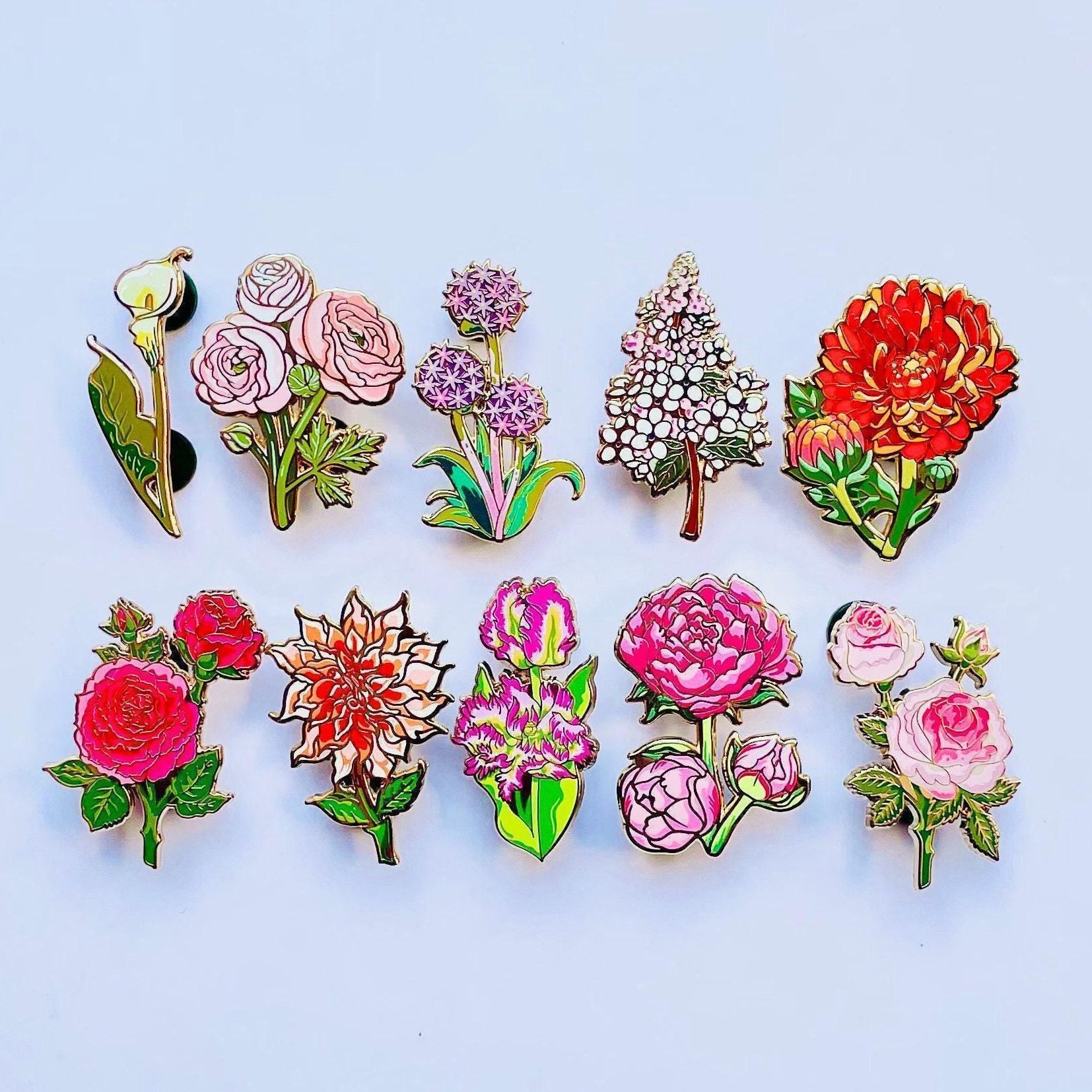 Floral Enamel Pin, Chrysanthemum, Orange Red (1.75in Lapel Badge), Christmas gift, stocking stuffer, Advent calendar