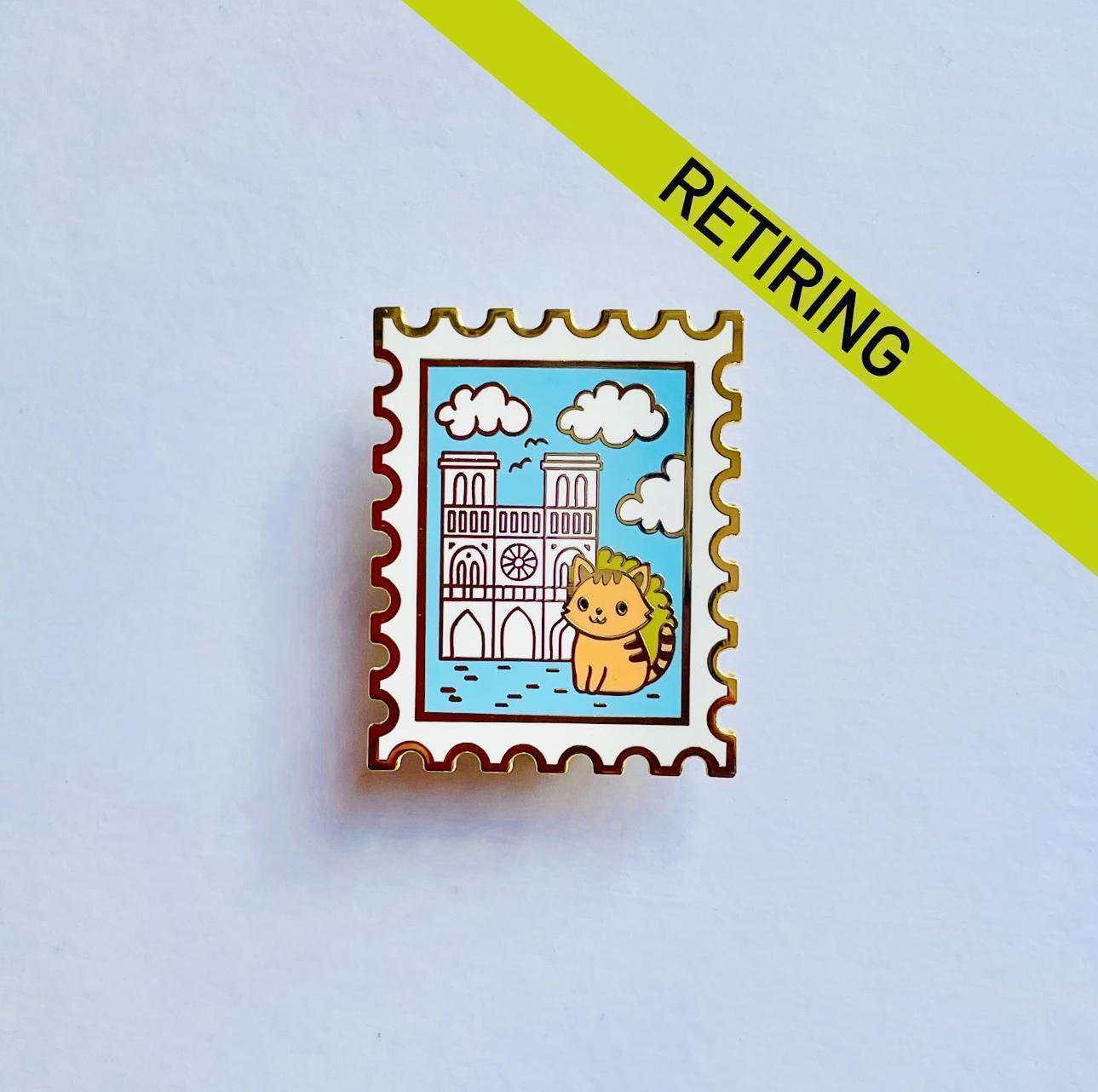 Notre Dame enamel pin, Paris skyline souvenir pin