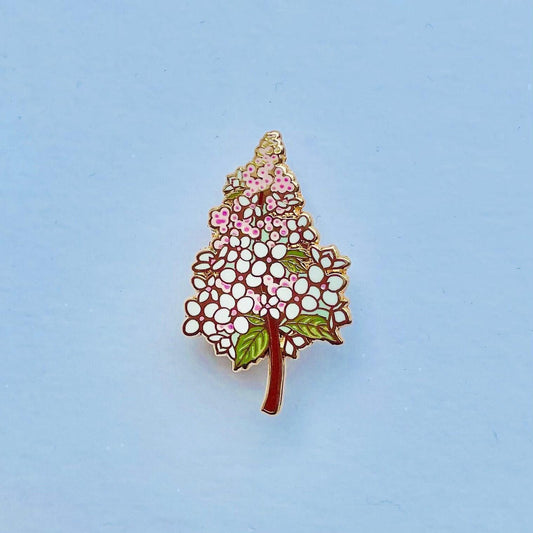 Oak leaf white and pink hydrangea gold hard enamel pin
