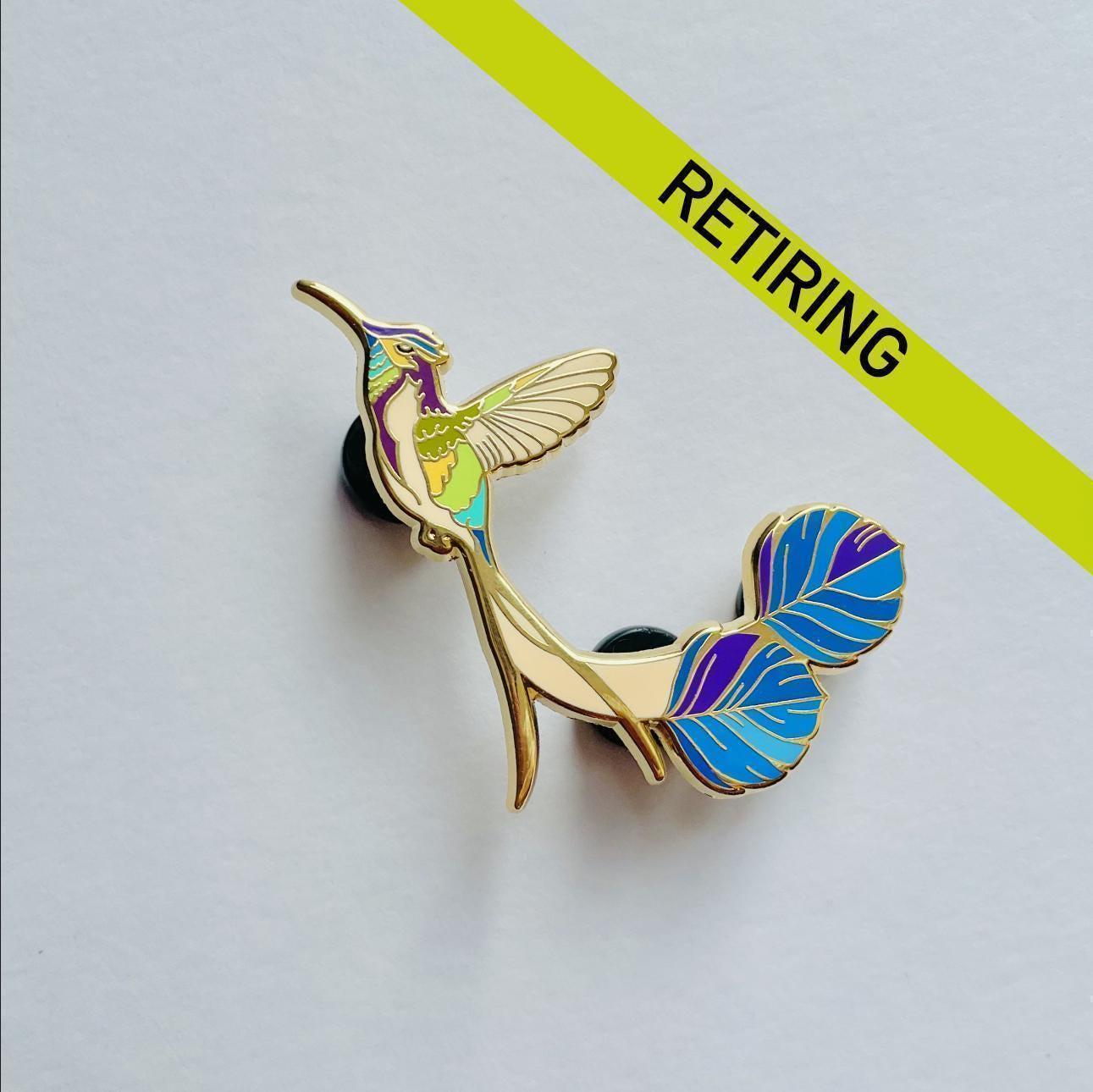 Marvelous Spatuletail Enamel Pin - Gold Tropical Bird Badge, Christmas gift, stocking stuffer, Advent calendar