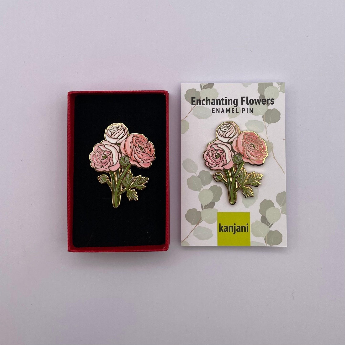 Ranunculus Flower Enamel Pin, Soft Pink Gold (1.75in Lapel Badge), Christmas gift, stocking stuffer, Advent calendar