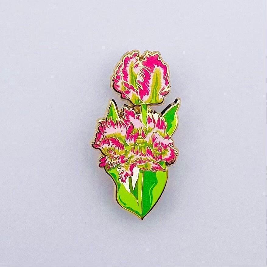 Frilly parrot tulip gold hard enamel pin