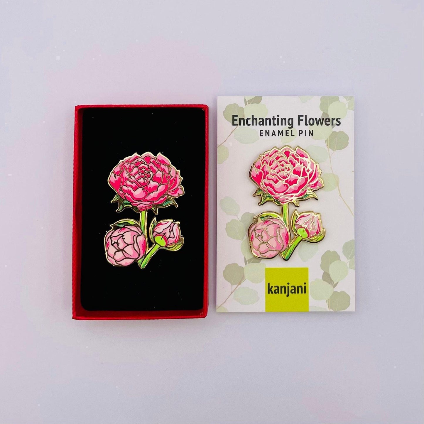 Peony Flower Pin: Pink Enamel Badge (Gold Hard Finish), Christmas gift, stocking stuffer, Advent calendar