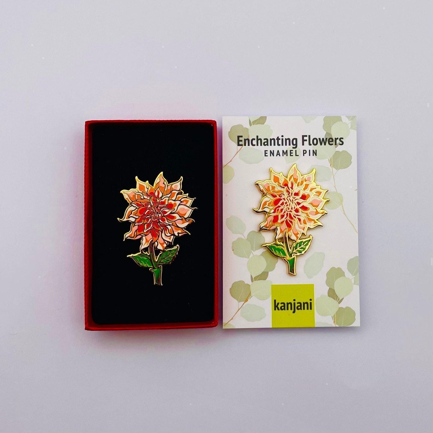 Dahlia Enamel Pin: Orange Cream Floral Lapel Badge, Christmas gift, stocking stuffer, Advent calendar