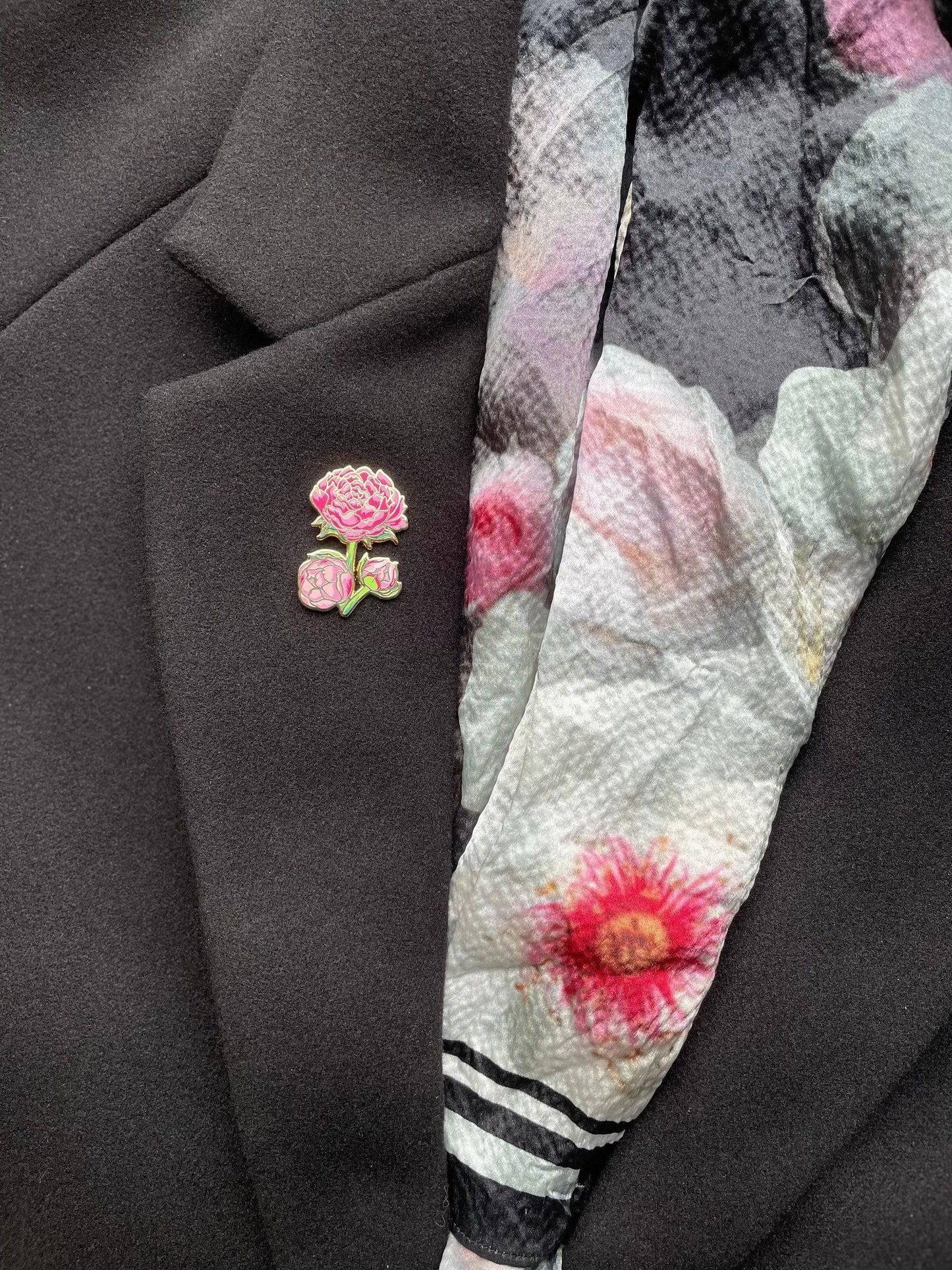 Peony Flower Pin: Pink Enamel Badge (Gold Hard Finish), Christmas gift, stocking stuffer, Advent calendar