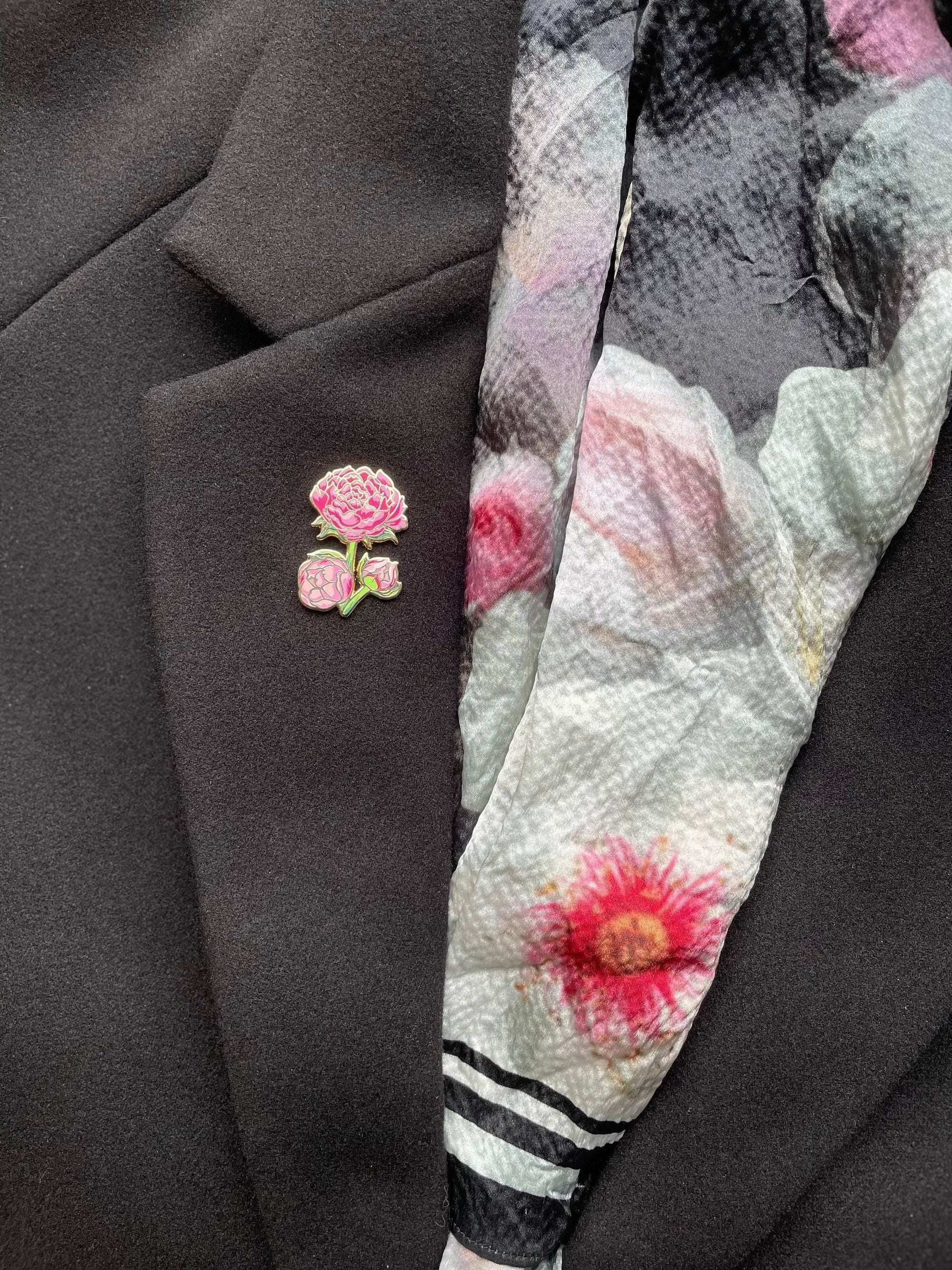 Peony Flower Pin: Pink Enamel Badge (Gold Hard Finish), Christmas gift, stocking stuffer, Advent calendar