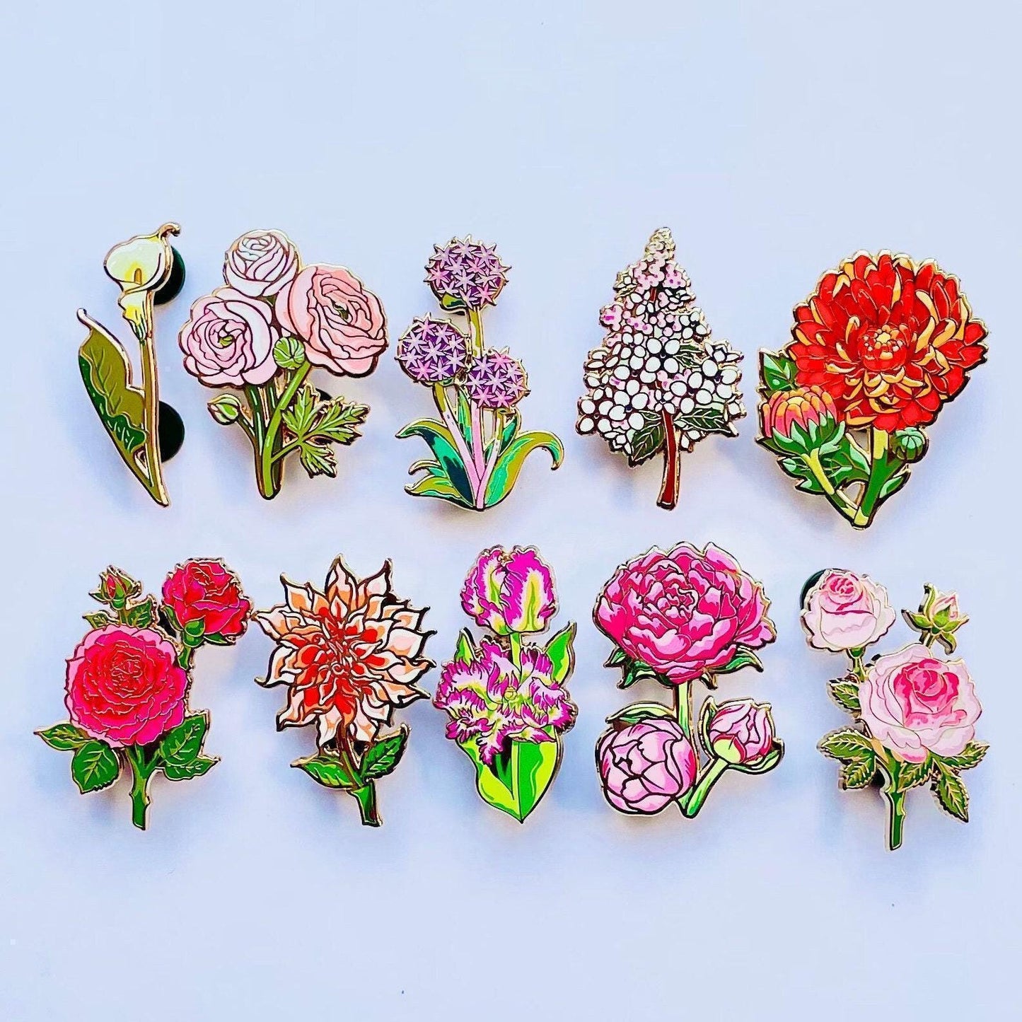 Floral Enamel Pin, Frilly Parrot Tulip, Pink Green (1.75in), Christmas gift, stocking stuffer, Advent calendar