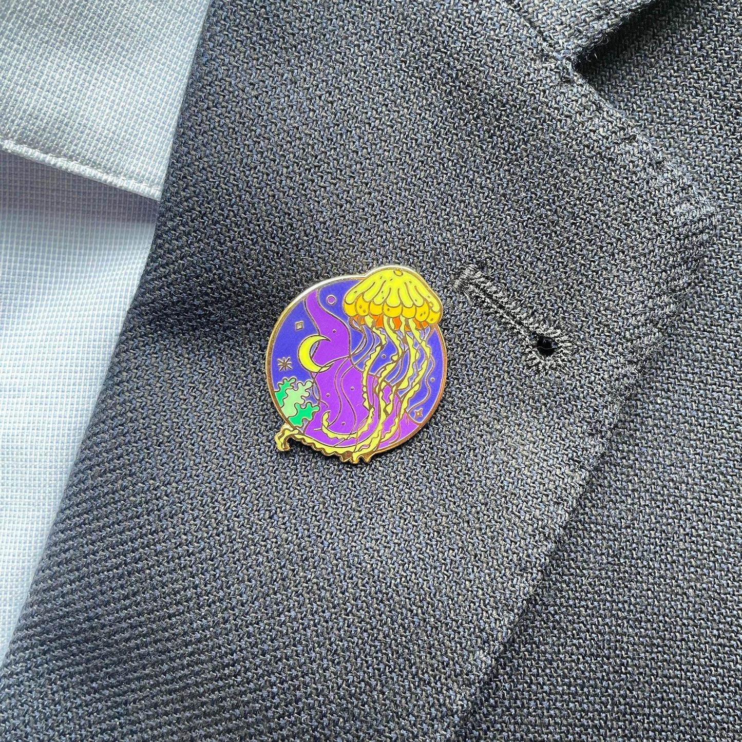 Jellyfish Enamel Pin, Moon Stars Night Sky Badge, Christmas stocking stuffer, Advent calendar