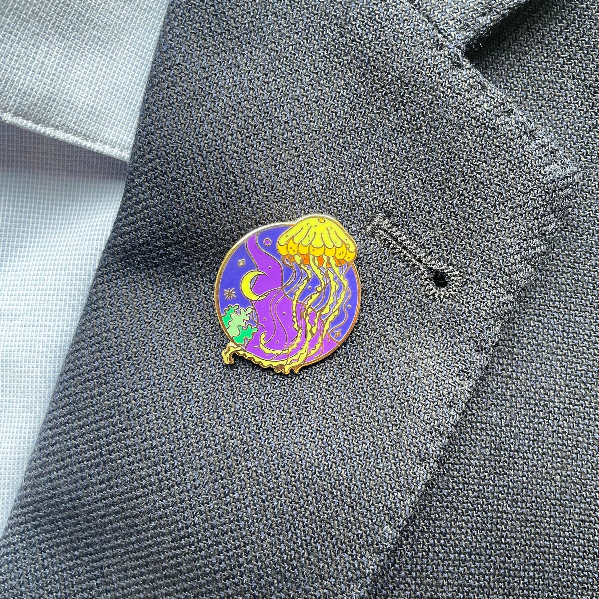 Jellyfish Enamel Pin, Moon Stars Night Sky Badge, Christmas stocking stuffer, Advent calendar