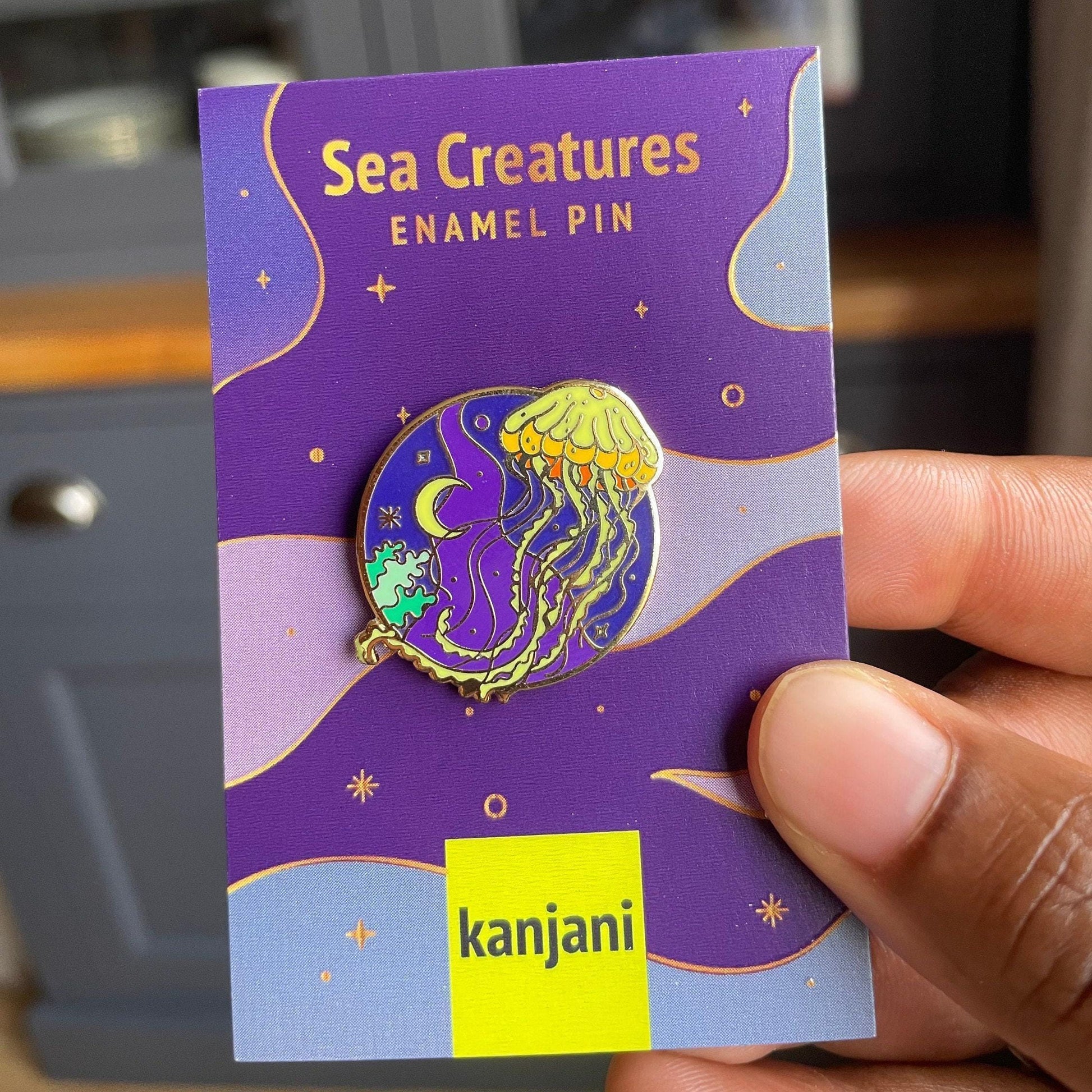 Jellyfish Enamel Pin, Moon Stars Night Sky Badge, Christmas stocking stuffer, Advent calendar